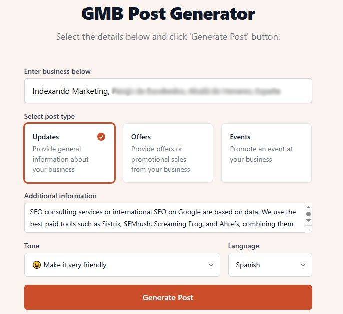 Crear contenido con IA para Google Business Profile
